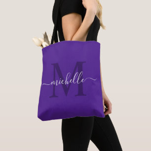 Customizable Name & Initial Royal Purple Color Tote Bag