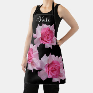 Customizable name Kate pretty pink rose floral fun Apron