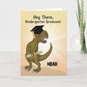 Customizable Name Kindergarten Graduation T-Rex Card