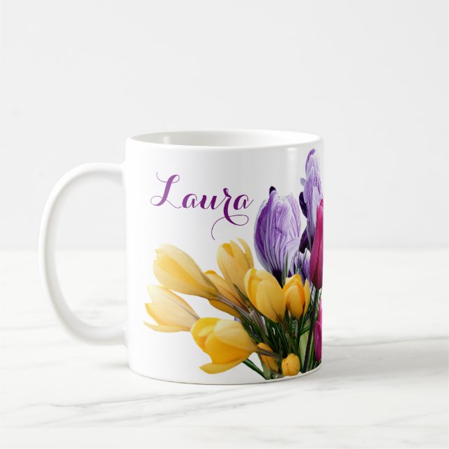 Customizable name Laura colourful spring flowers Coffee Mug (Left)