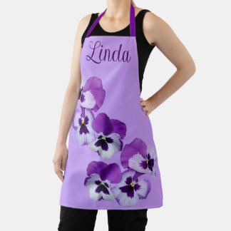 Customizable name Linda pretty purple floral cute  Apron