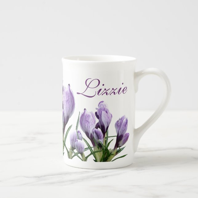 Customizable name Lizzie pretty purple floral fun Bone China Mug (Right)