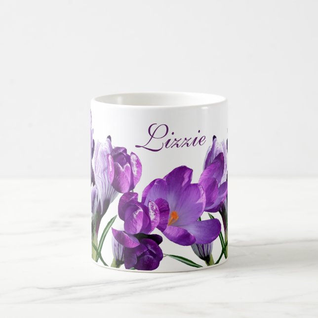 Customizable name Lizzie pretty purple flowers Coffee Mug (Center)