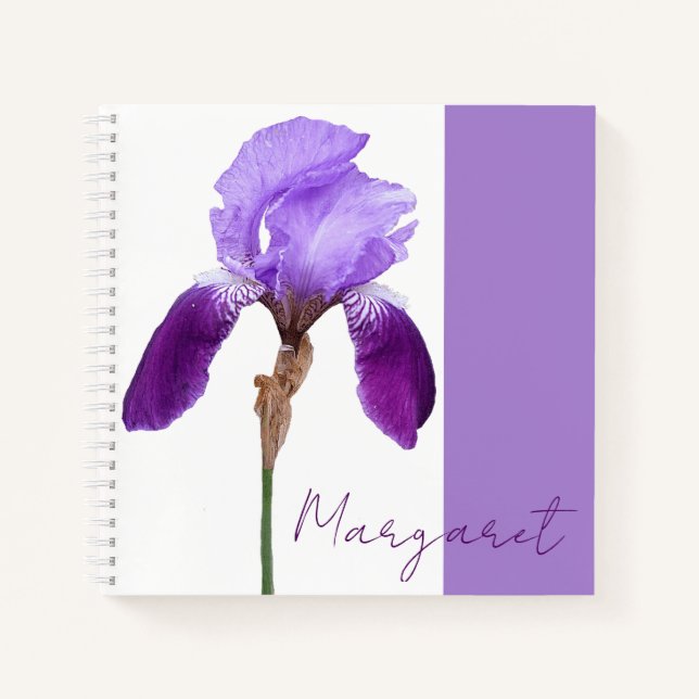 Customizable name Margaret floral purple iris fun Notebook (Front)