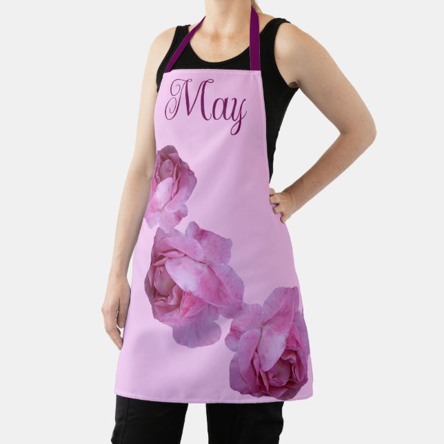 Customizable name May pretty pink rose floral boho Apron (Insitu)