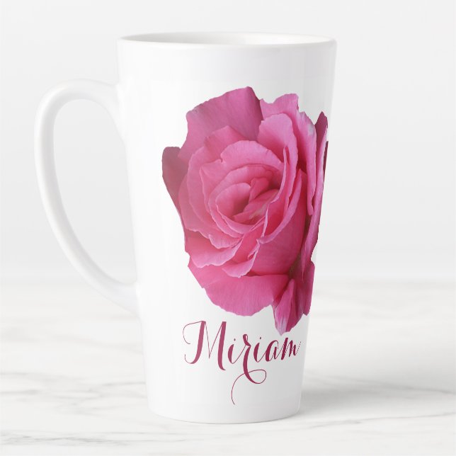 Customizable name Miriam pretty pink rose floral Latte Mug (Left)