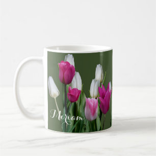 Customizable name Miriam pretty pink tulip flowers Coffee Mug