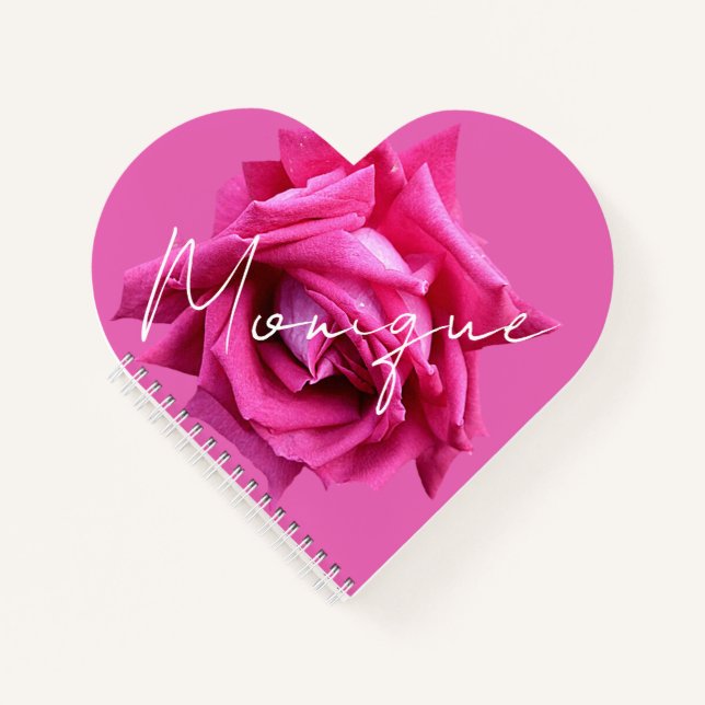 Customizable name Monique floral pretty pink rose  Notebook (Front)