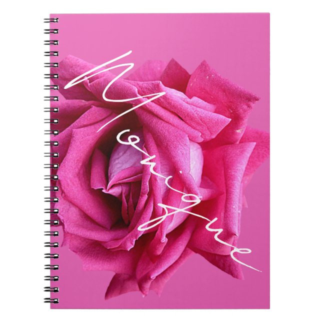 Customizable name Monique hot pink rose floral fun Notebook (Front)