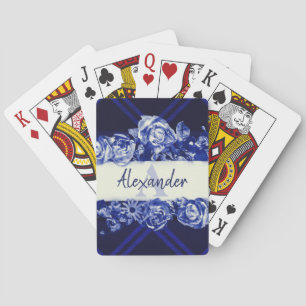 Customizable Name Navy Roses Stylish Chic Monogram Playing Cards