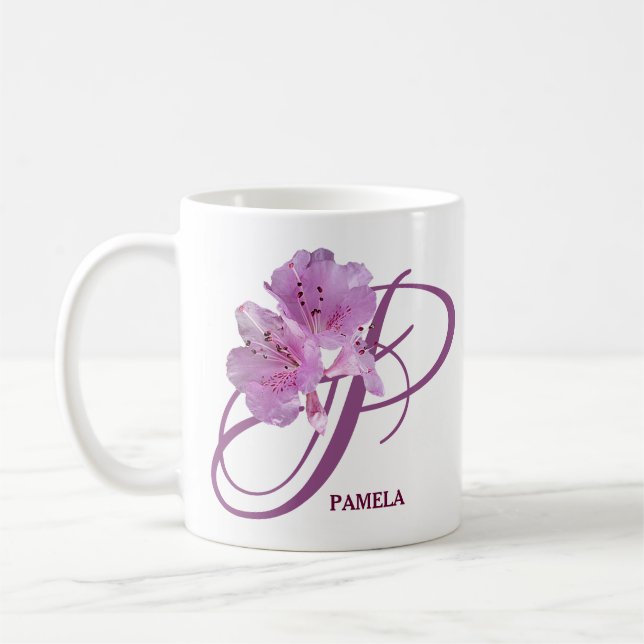 Customizable name Pamela pretty pink rose floral Coffee Mug (Left)