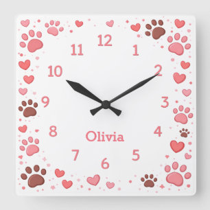 Customizable Name Pet Paw Print Wall Clock