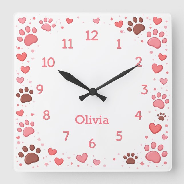 Customizable Name Pet Paw Print Wall Clock (Front)