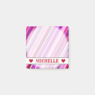 Customizable Name - Pink, Purple Stripes Pattern Post-it Notes