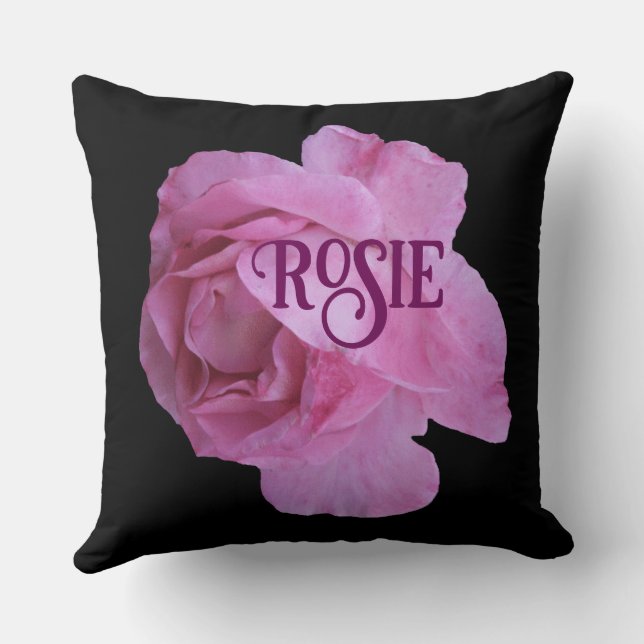 Customizable name Rosie pretty pink rose floral Cushion (Back)