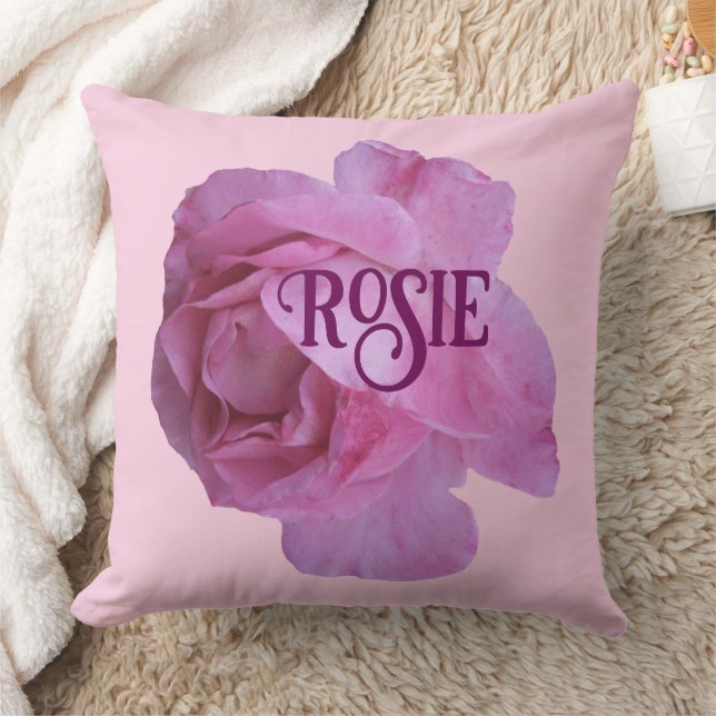 Customizable name Rosie pretty pink rose floral Cushion (Blanket)