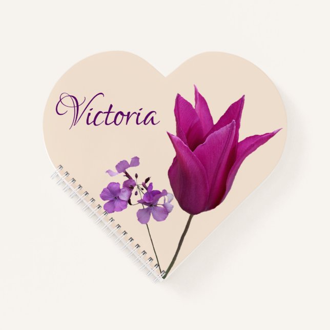 Customizable name Victoria pretty purple flowers Notebook (Front)