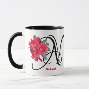 Customizable Natalie name monogram red flowers fun Mug