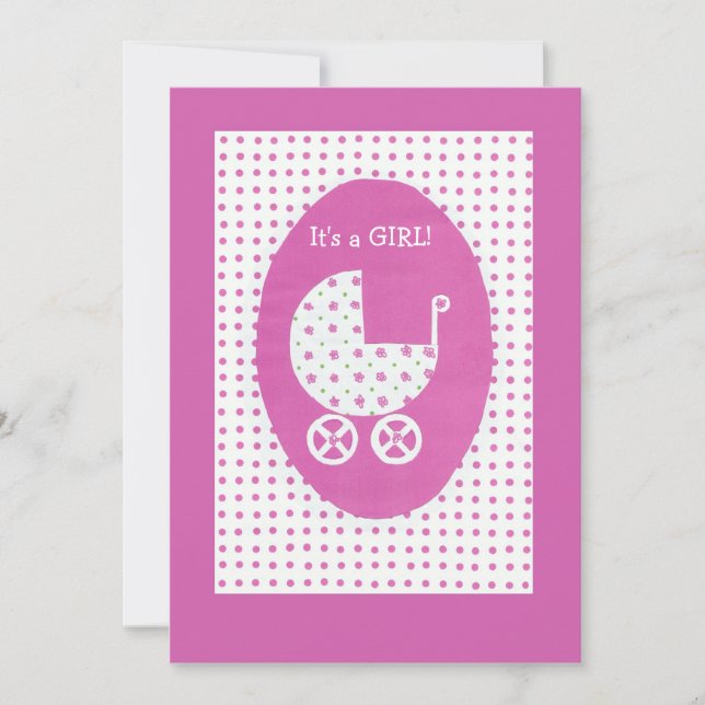 Customizable New Baby Girl Announcement Card (Front)