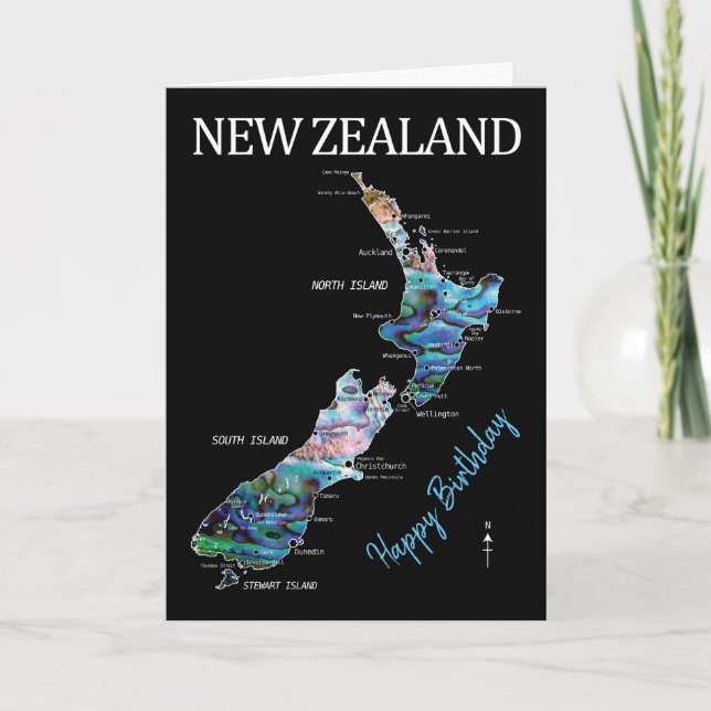 CUSTOMIZABLE NEW ZEALAND MAP BIRTHDAY CARD (Front)