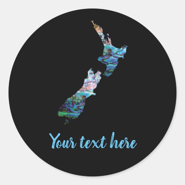 CUSTOMIZABLE NEW ZEALAND MAP PAUA ROUND STICKER (Front)