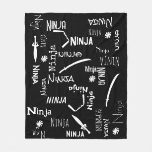 Customizable Ninja Black White Katana Pattern  Fleece Blanket