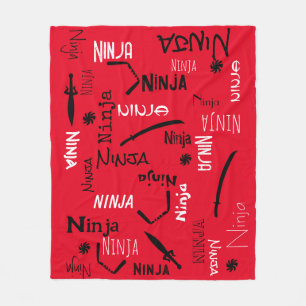 Customizable Ninja Red Black White Katana Pattern  Fleece Blanket