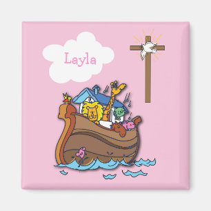 Customizable Noah’s Ark Baptism, Girl Pink Magnet