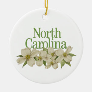 Customizable North Carolina Ornament with Dogwood