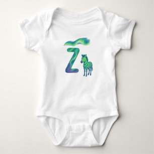 Customizable Northern Lights Letter Z Aurora Zebra Baby Bodysuit