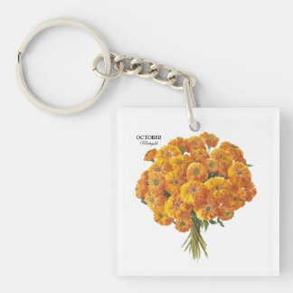 Customizable October Marigold Birthday Gift Key Ring
