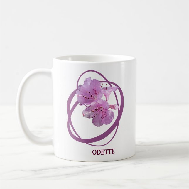Customizable Odette name monogram pink floral art Coffee Mug (Left)