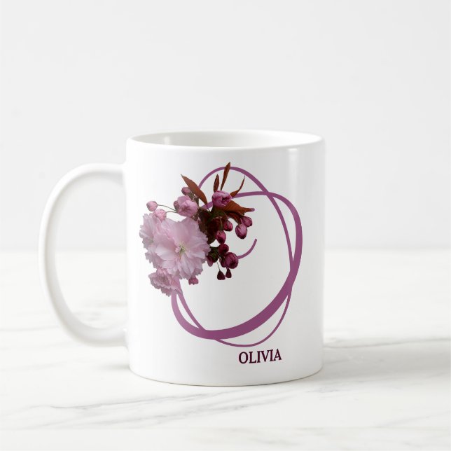 Customizable Olivia name pink rose flowers boho  Coffee Mug (Left)