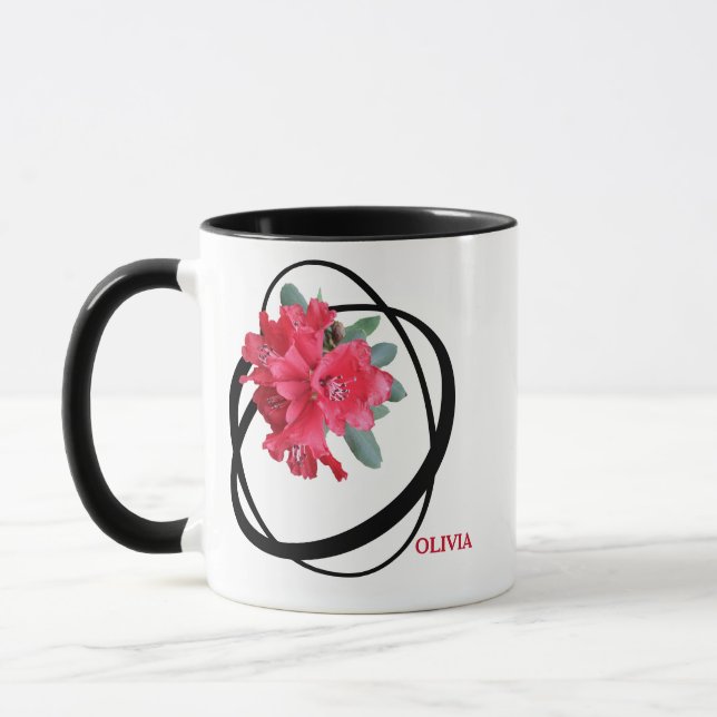 Customizable Olivia name romantic red floral style Mug (Left)
