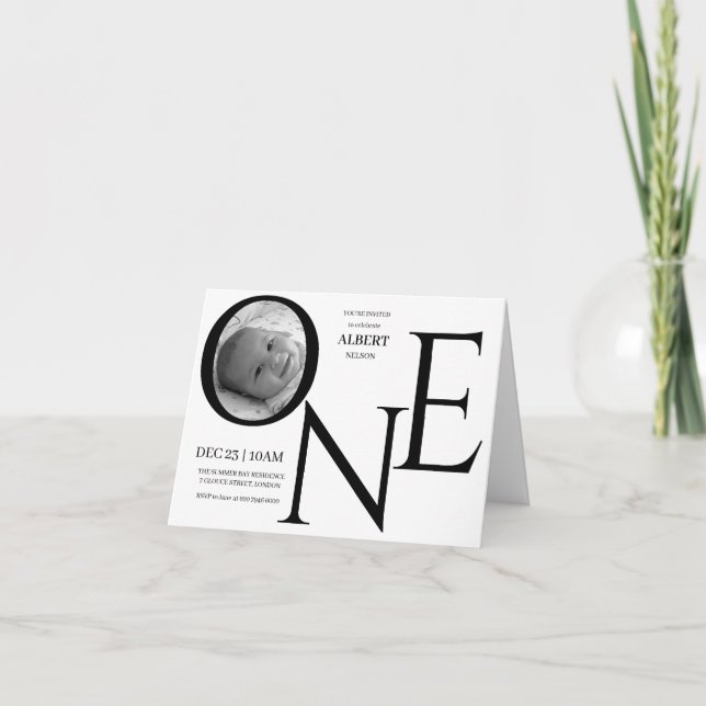 Customizable ONE First Birthday Photo Invitation (Front)