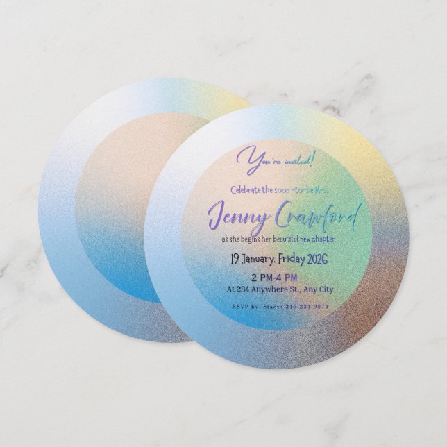 Customizable Pastel Gradient Round Wedding Brunch  Invitation (Front/Back)