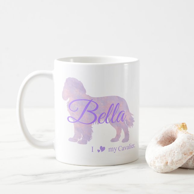 Customizable Pastel Purple Cavalier King Charles   Coffee Mug (With Donut)