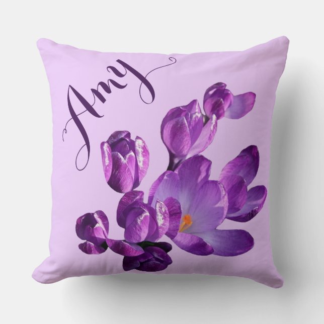 Customizable personalized Amy name purple floral Cushion (Front)