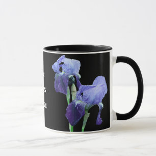 Customizable personalized blue iris flowers mug