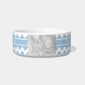 Customizable Pet Bowl Photo Blue/White Chevrons