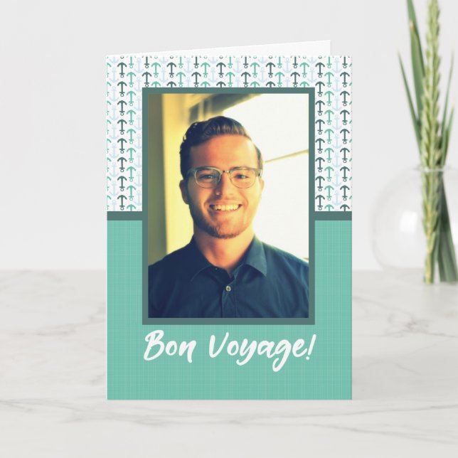 Customizable Photo, Bon Voyage Cruise Anchors Holiday Card (Front)