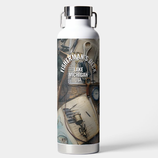 Customizable Photography Fisherman´s Gear Retro  Water Bottle (Front)