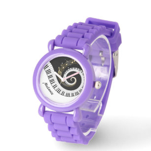 Customizable Piano Keys and Gold Music Notes Watch