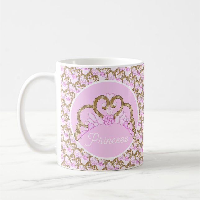 Customizable Pink and Gold Tiara Mug (Left)