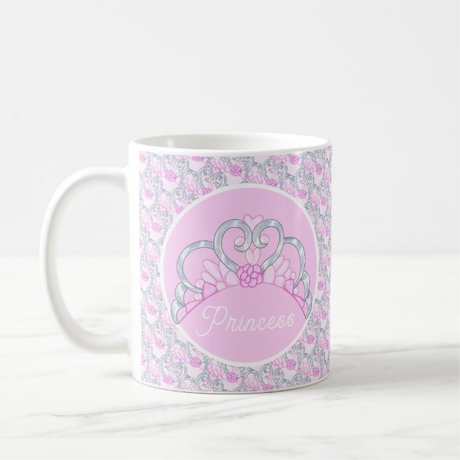 Customizable Pink and Silver Tiara Mug (Left)