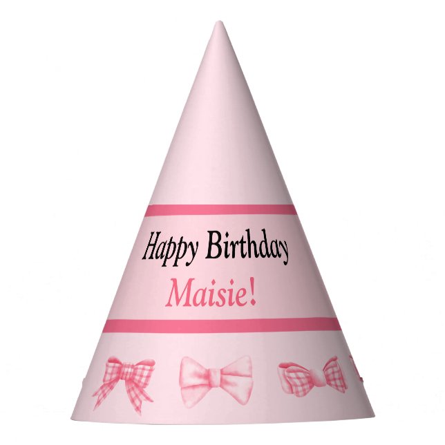 Customizable Pink Bow Happy Birthday Party Hat (Front)