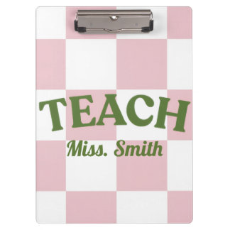 Customizable Pink Checkered Teacher Clipboard 