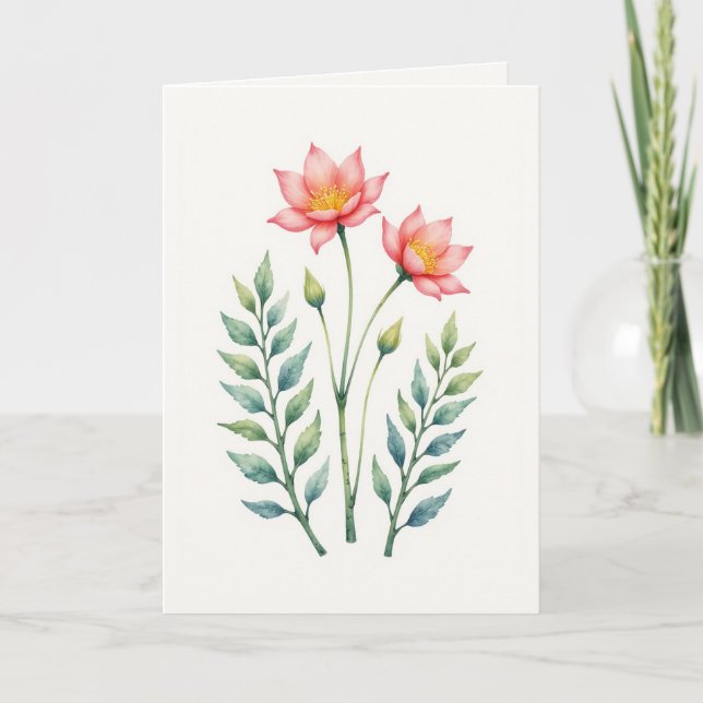 Customizable Pink Floral Greeting Card (Front)