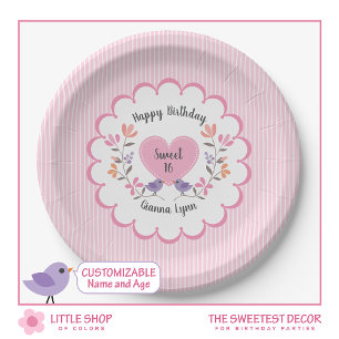 Customizable Pink Floral Sweet 16 Birthday Party Paper Plate