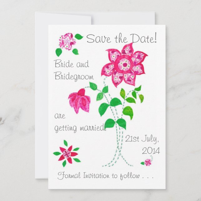 Customizable  Pink Flowers Save the Date Card (Front)